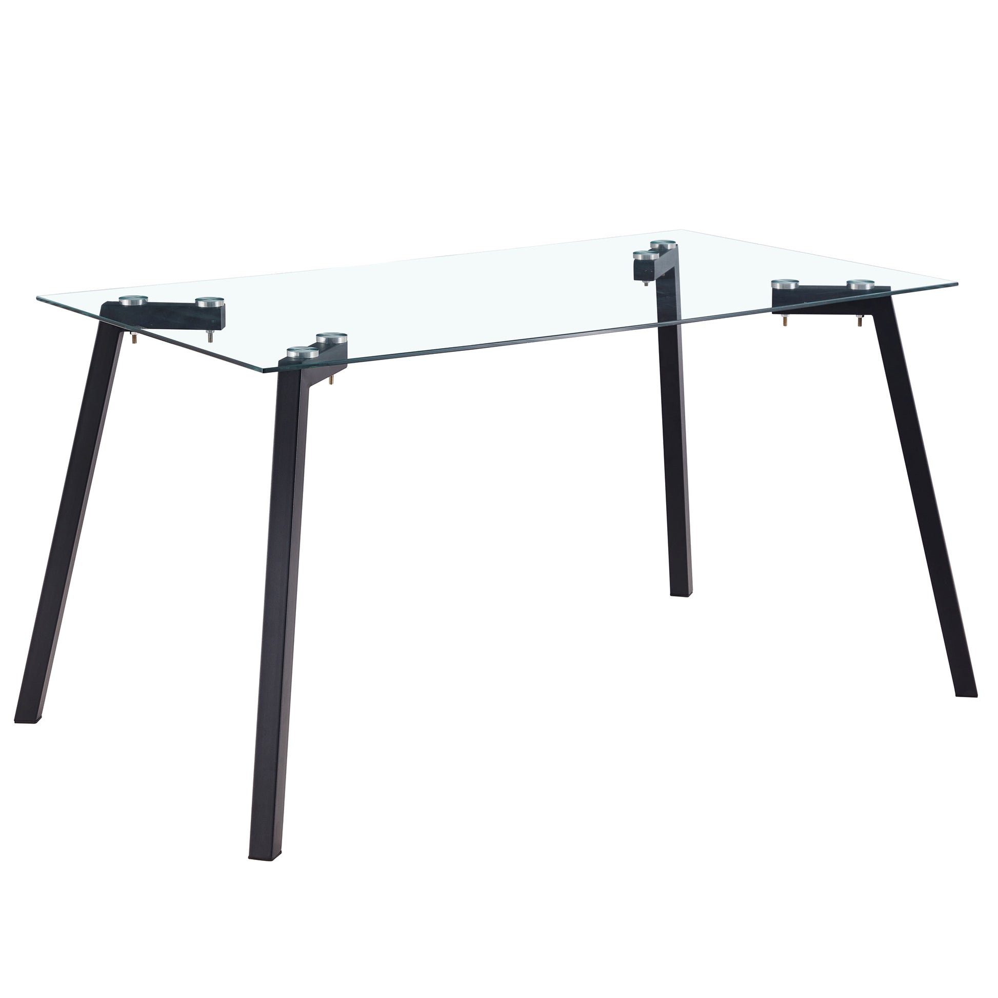 Modern Minimalist Rectangular Glass Dining Table For 4 6 With 0.31" Tempered Glass Tabletop And Black Coating Metal Legs, Writing Table Desk, For Kitchen Dining Living Room, 51" W X 31"D X 30" H 1123 Black Glass