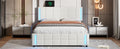 Queen Size Upholstered Platform Bed With Led Lights And Usb Charging, Storage Bed With 4 Drawers, White White Pu