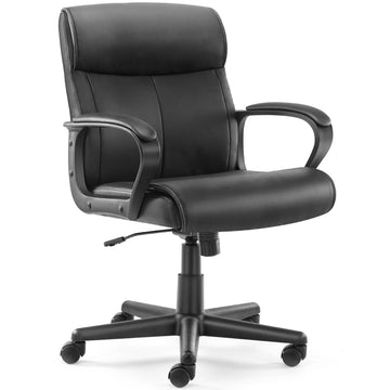 Sweetcrispy Mid Back Office Desk Chair With Padded Armrests Pu Leather Home Office Chair Black Pu Leather