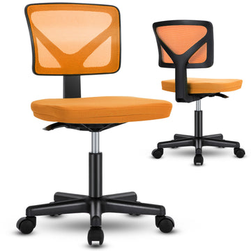 Sweetcrispy Armless Desk Chair Small Home Office Chair With Lumbar Support Orange Nylon Mesh