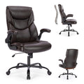 Sweetcrispy Executive Office Pu Leather Desk Chair High Back Flip Up Armrest Adjustable Ergonomic Home Office Chair Brown Pu Leather