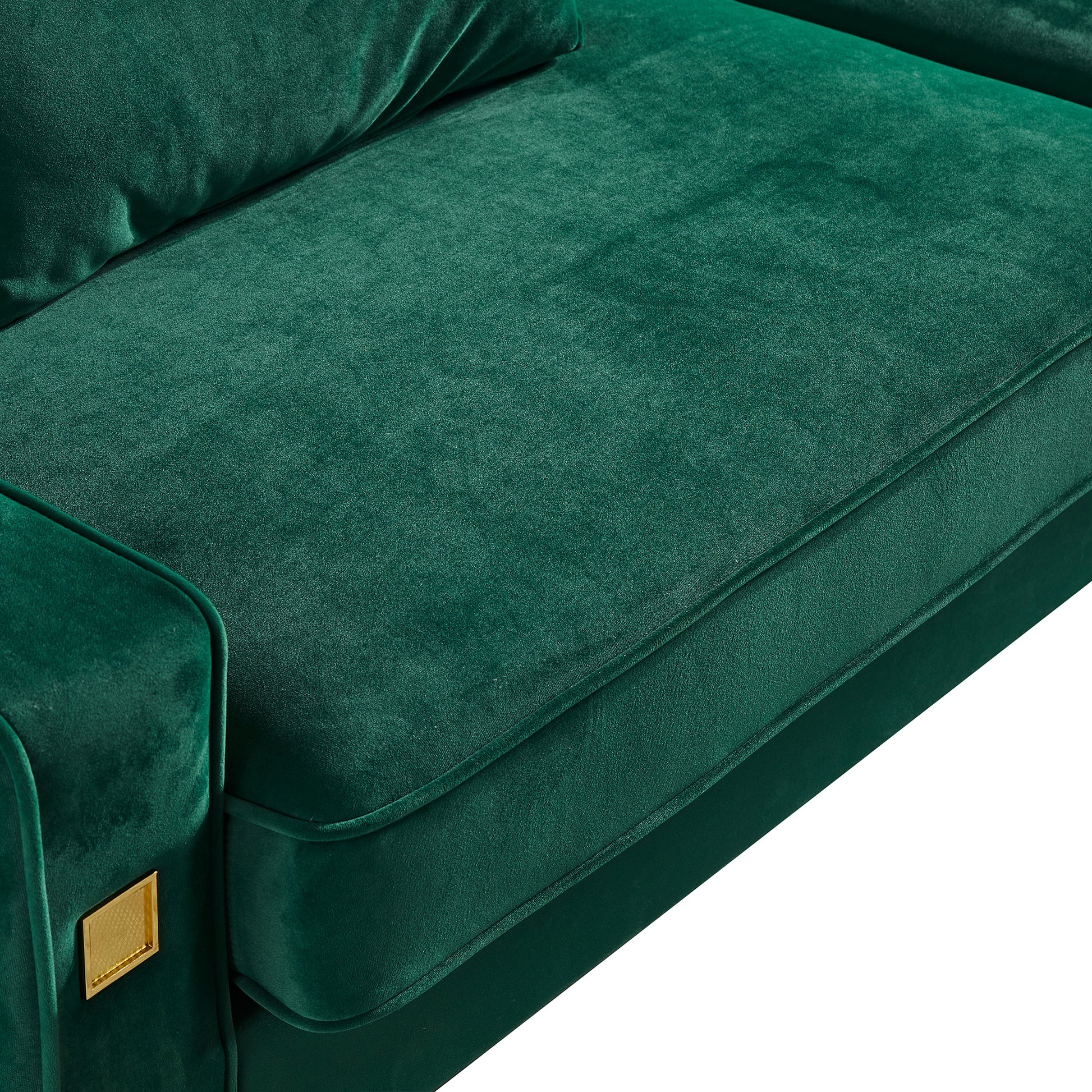 85.44" Modern Velvet Couch With Gold Legs,Upholstered Sofa For Living Room Green Wood Cushion Back Modern Eucalyptus Square Arms Velvet 2 Seat