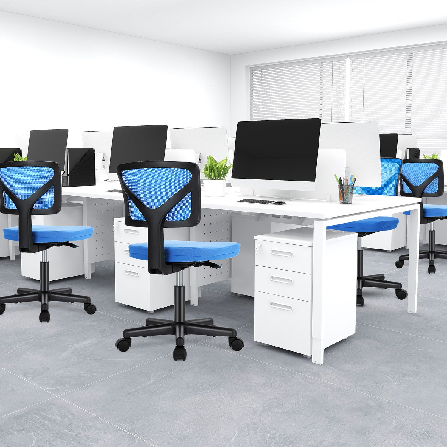 Sweetcrispy Armless Desk Chair Small Home Office Chair With Lumbar Support Blue Nylon Mesh