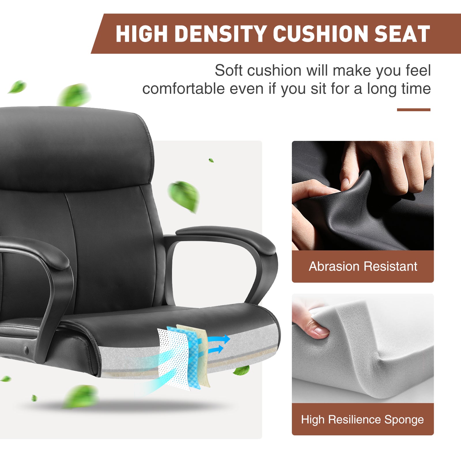 Sweetcrispy Mid Back Office Desk Chair With Padded Armrests Pu Leather Home Office Chair Black Pu Leather