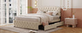 Queen Size Upholstered Platform Bed With 2 Drawers And 2 Sets Of Usb Ports On Each Side, Linen Fabric, Beige Beige Linen