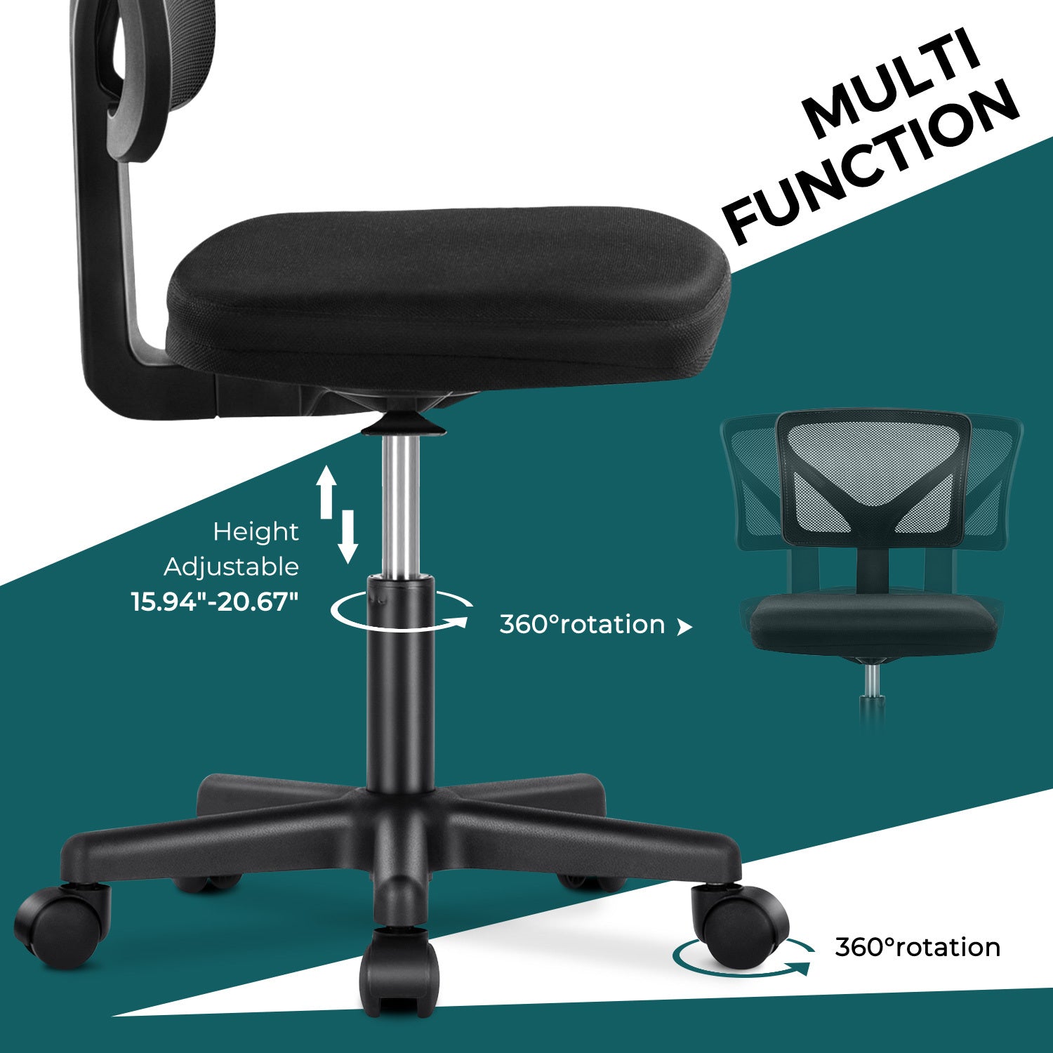 Sweetcrispy Armless Desk Chair Small Home Office Chair With Lumbar Support Black Nylon Mesh
