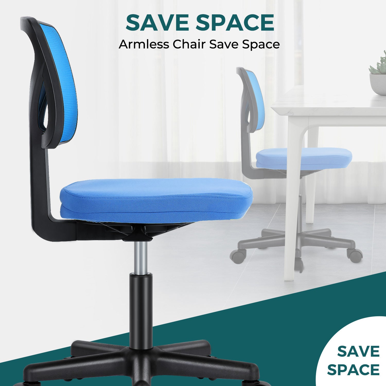 Sweetcrispy Armless Desk Chair Small Home Office Chair With Lumbar Support Blue Nylon Mesh