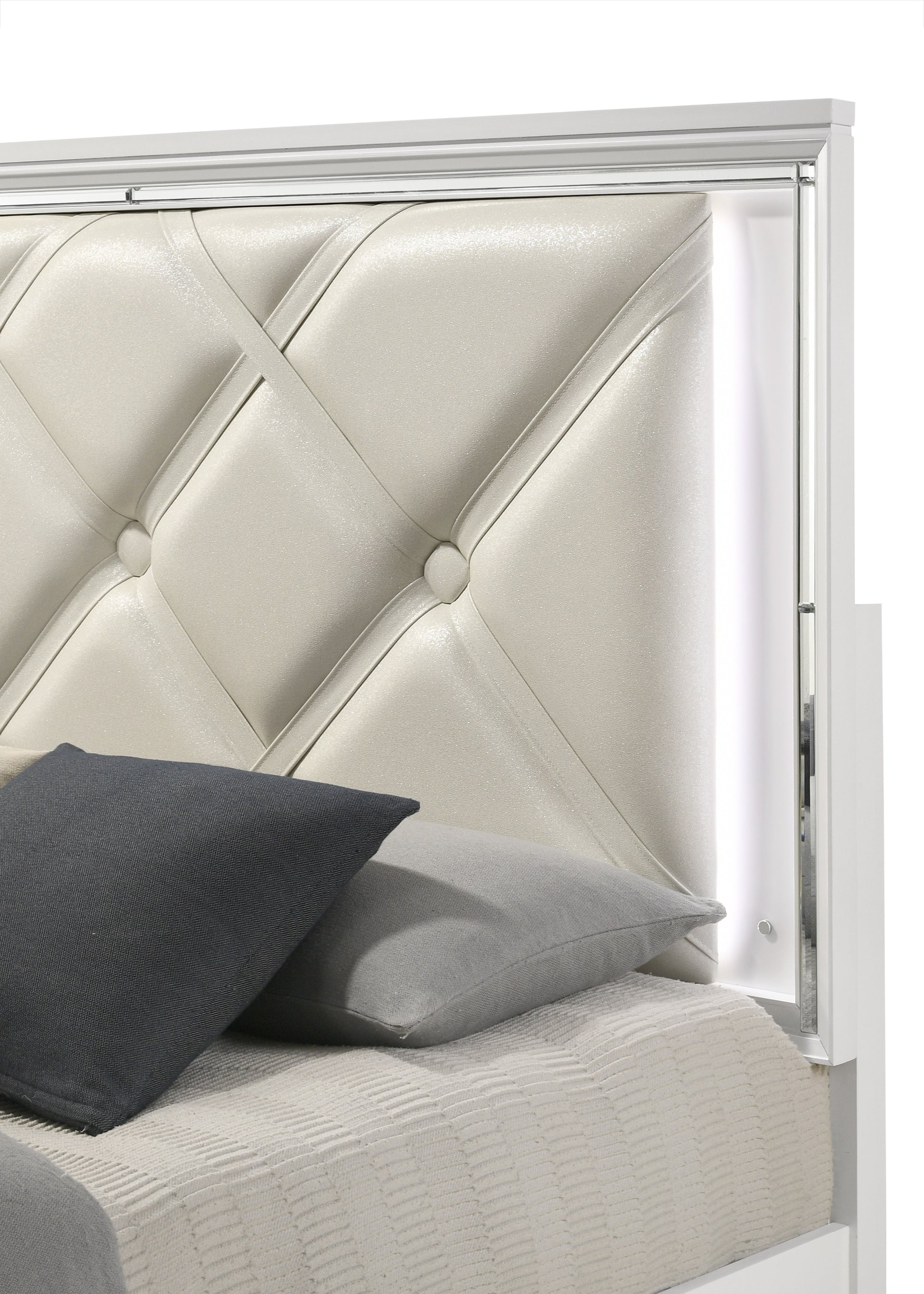 Prism Modern Style King Bed With Led Accents & V Shaped Handles Box Spring Not Required King Silver Wood Bedroom Contemporary,Modern Wood