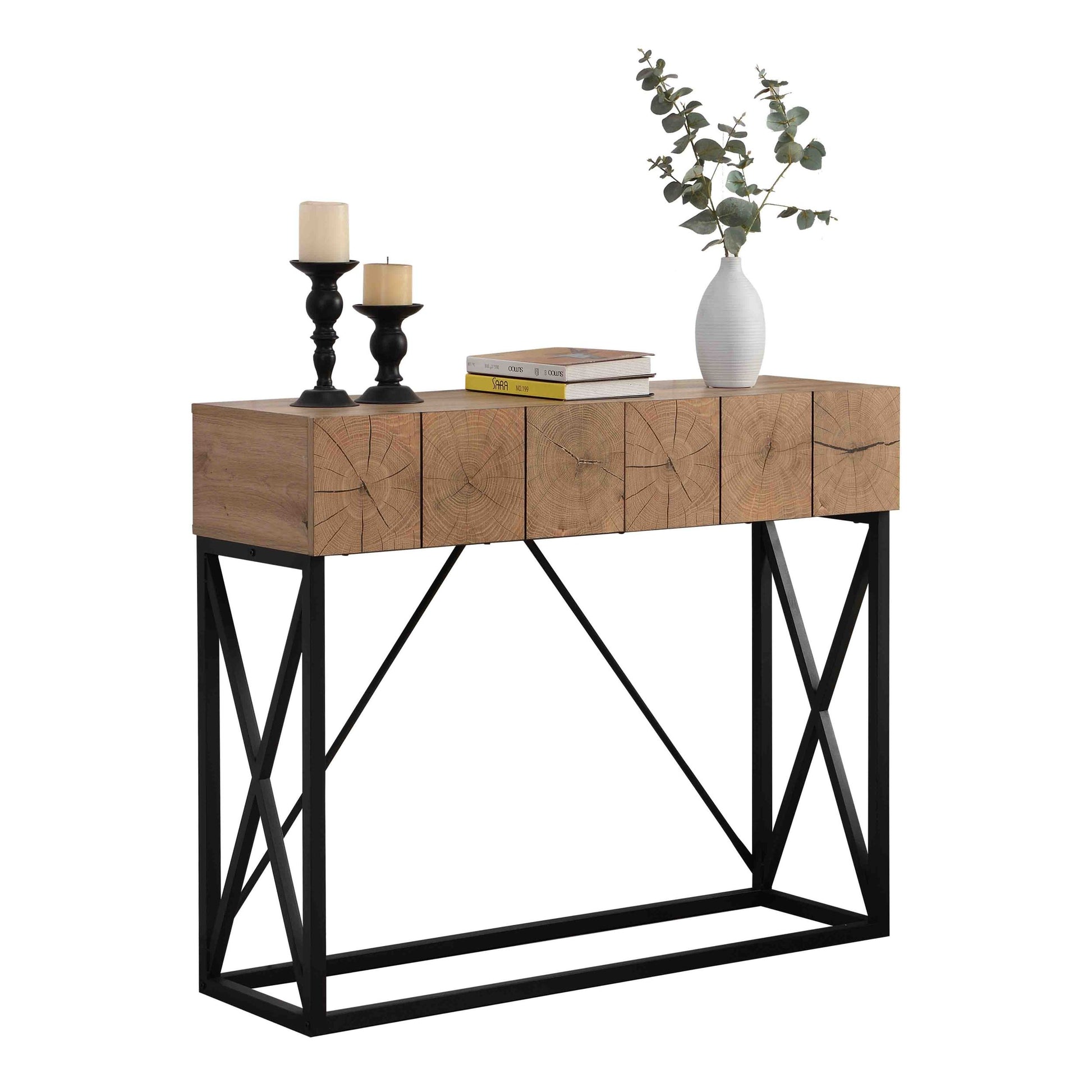 43.31'' Luxury Wood Sofa Table, Industrial Console Table For Entryway, Hallway Tables With Two Drawers For Living Room Natural Mdf Iron