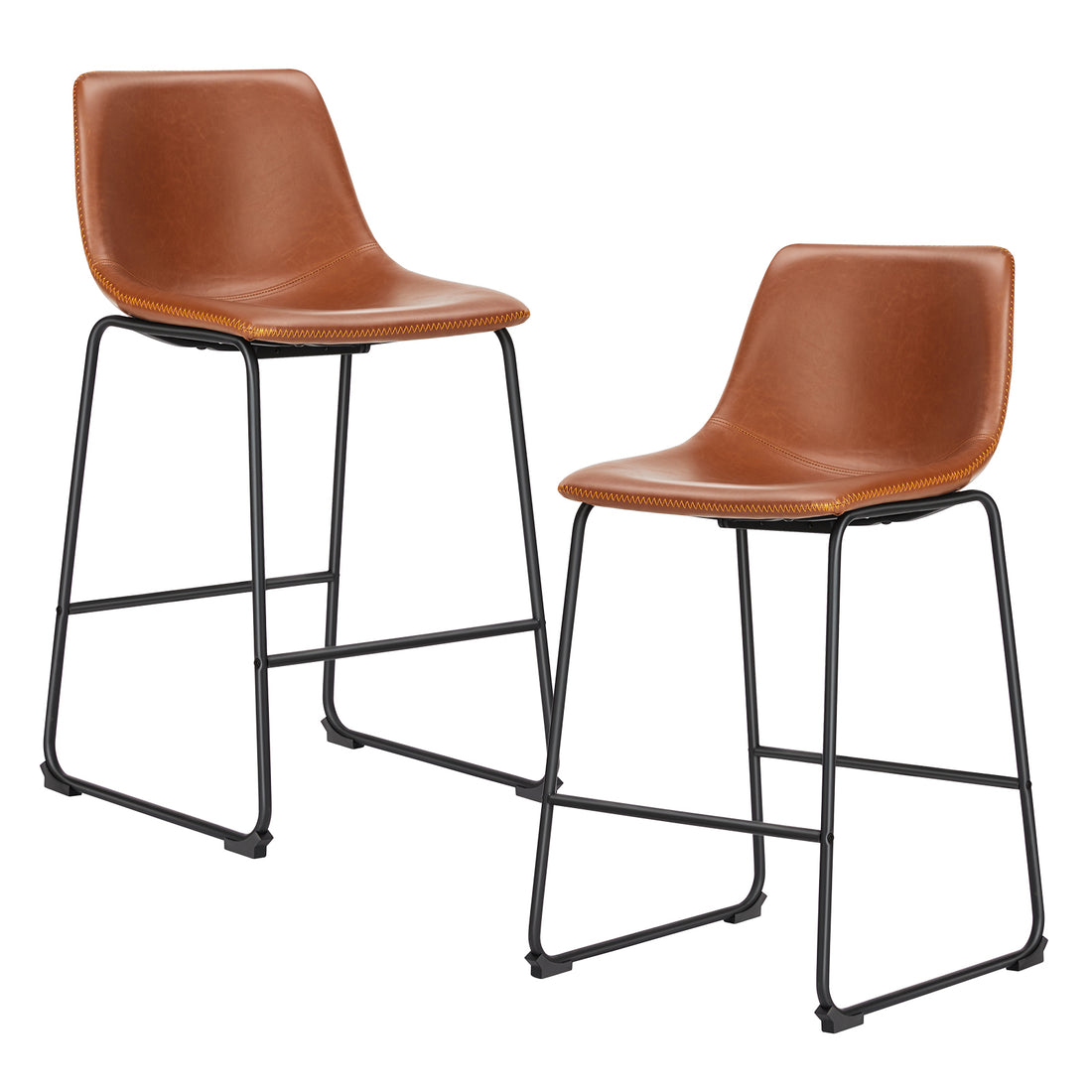 Sweetcrispy 26 Inch Counter Height Bar Stools Set Of 2 Leather Barstool With Back And Metal Leg Modern Bar Stools For Kitchen Island Pub Living Room Brown Pu