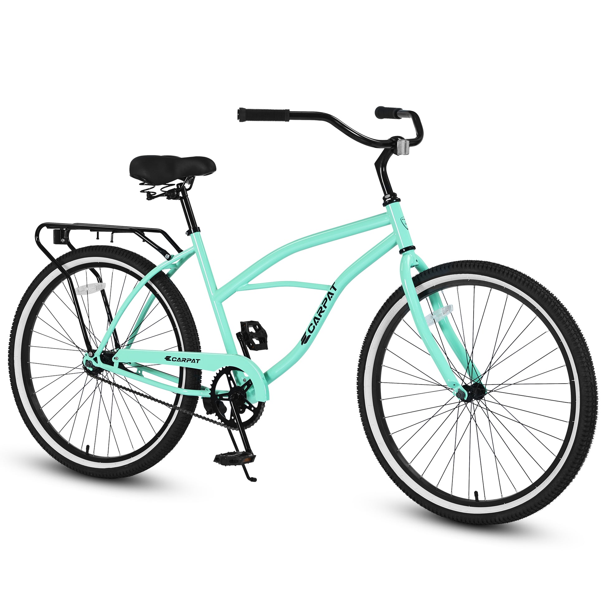 S26204 26 Inch Beach Cruiser Bike For Men And Women, Steel Frame, Single Speed Drivetrain, Upright Comfortable Rides, Multiple Colors Green Steel