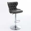 Swivel Pu Barstools Adjusatble Seat Height From 25 33 Inch, Modern Upholstered Chrome Base Bar Stools With Backs Comfortable Tufted For Home Pub And Kitchen Island,Olive Green, Sw1844Gy Gray Dining Room American Design Foam Pu Leather