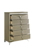 Samantha Modern Style 5 Drawer Chest Made With Wood & Mirrored Drawer Handles Silver Bedroom Contemporary,Modern Wood