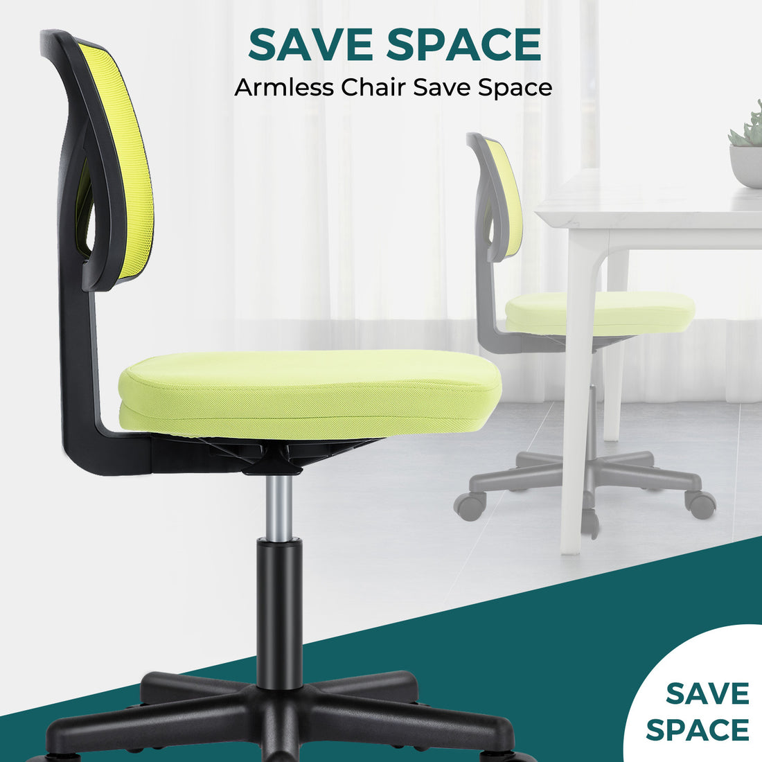 Sweetcrispy Armless Desk Chair Small Home Office Chair With Lumbar Support Green Nylon Mesh