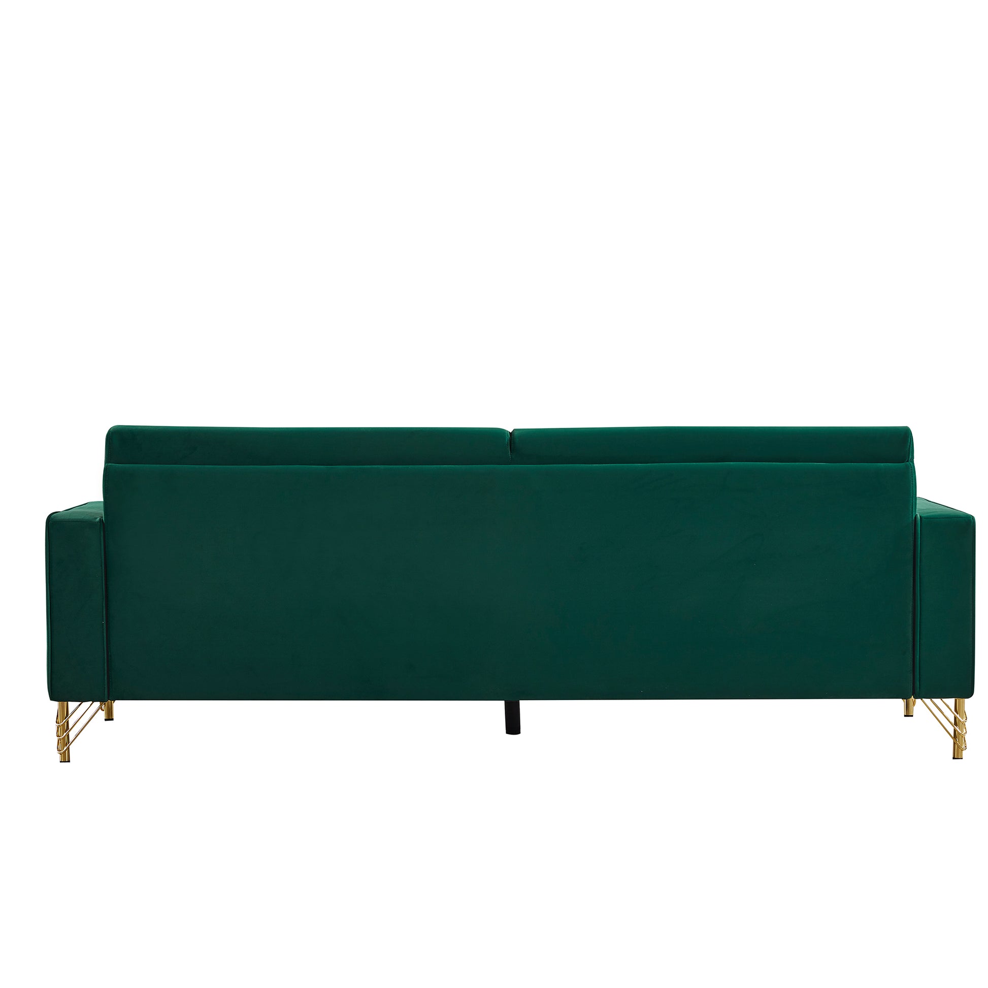 85.44" Modern Velvet Couch With Gold Legs,Upholstered Sofa For Living Room Green Wood Cushion Back Modern Eucalyptus Square Arms Velvet 2 Seat