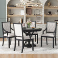 Retro 5 Piece Dining Set Extendable Round Table And 4 Chairs For Kitchen Dining Room Black Oak Black Mdf