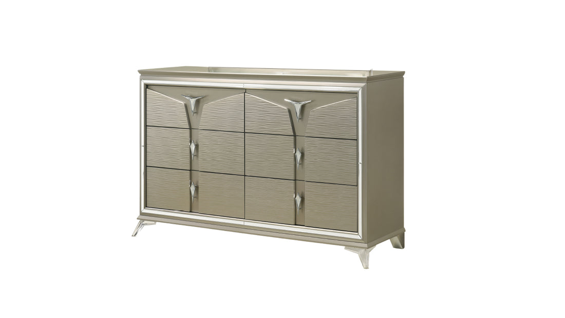 Samantha Modern Style 6 Drawer Dresser Made With Wood & Mirrored Accents Silver Bedroom Contemporary,Modern Wood