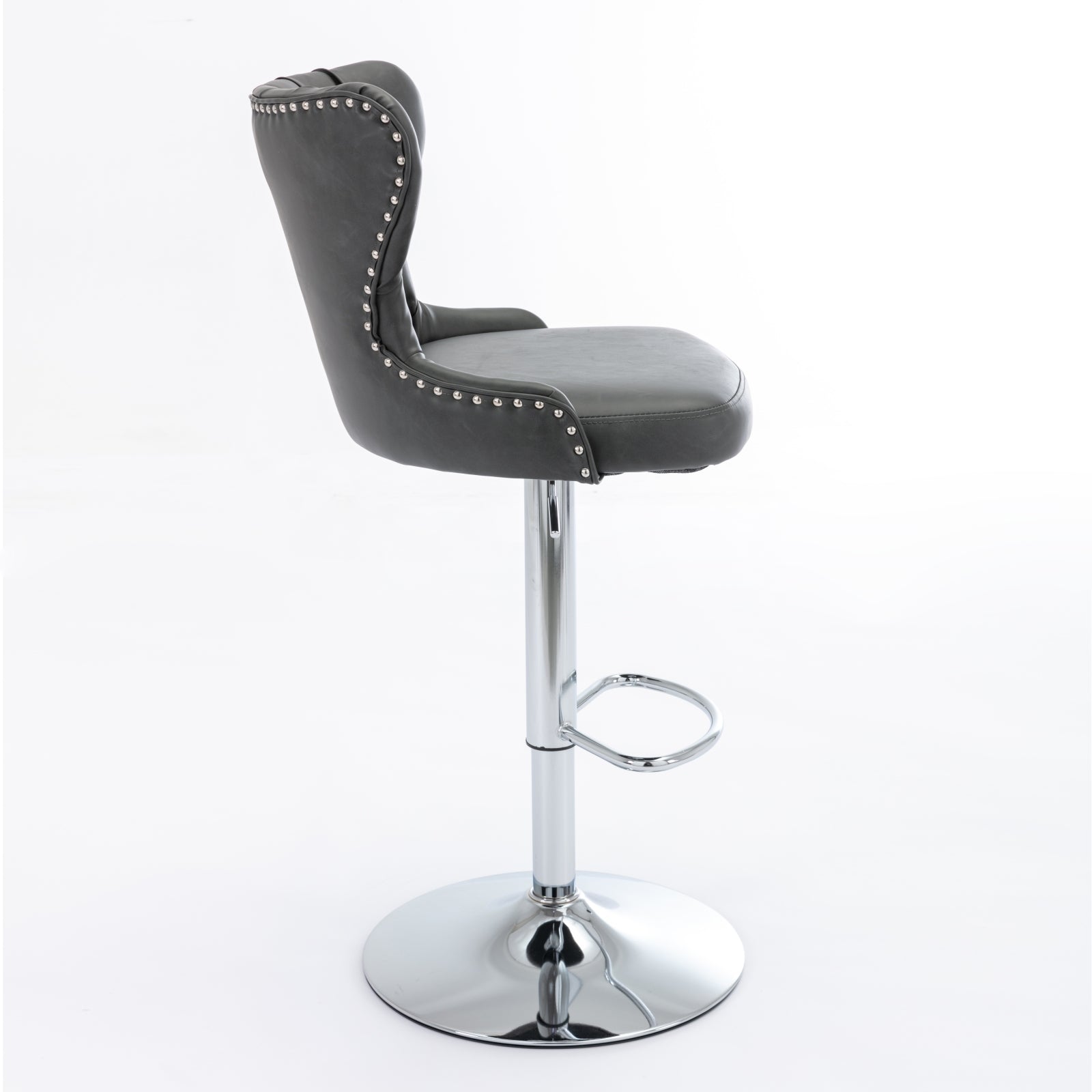 Swivel Pu Barstools Adjusatble Seat Height From 25 33 Inch, Modern Upholstered Chrome Base Bar Stools With Backs Comfortable Tufted For Home Pub And Kitchen Island,Olive Green, Sw1844Gy Gray Dining Room American Design Foam Pu Leather