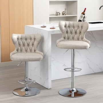 Swivel Pu Barstools Adjusatble Seat Height From 25 33 Inch, Modern Upholstered Chrome Base Bar Stools With Backs Comfortable Tufted For Home Pub And Kitchen Island,Olive Green, Sw1844Bg Beige Dining Room American Design Foam Pu Leather