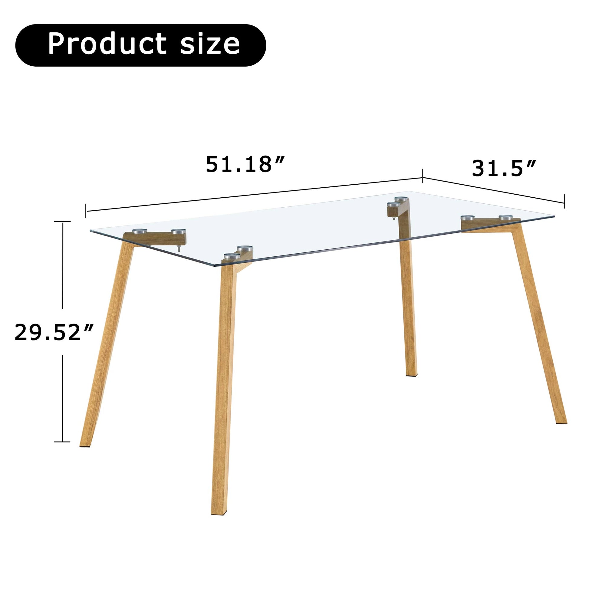 Glass Dining Table Modern Minimalist Rectangular For 4 6 With 0.31" Tempered Glass Tabletop And Black Coating Metal Legs, Writing Table Desk, For Kitchen Dining Living Room, 51" W X 31"D X 30" H 1123 Transparent Glass