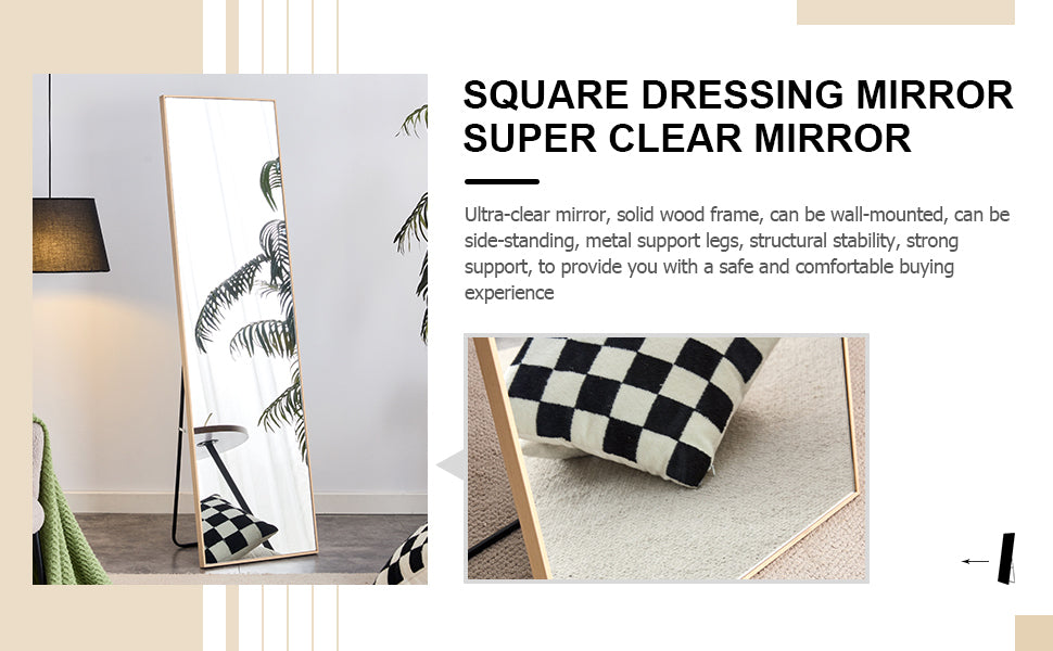 The3Rd Generation Packaging Upgrade Includes A Light Oak Solid Wood Frame Full Length Mirror, Dressing Mirror, Bedroom Entrance, Decorative Mirror, Clothing Store, And Floor Mounted Mirror. 60" *17.3" Light Oak Glass