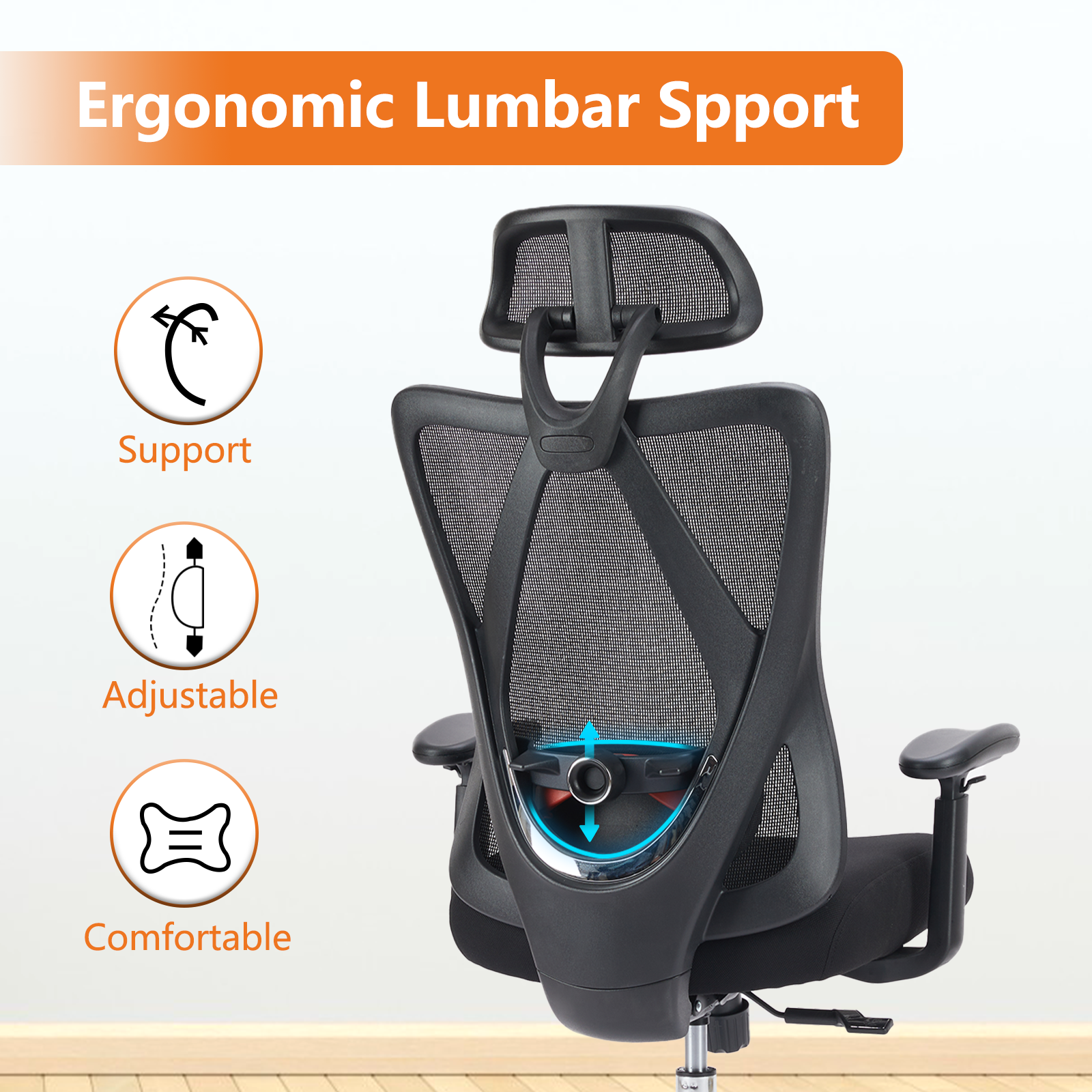 Sweetcrispy High Back Ergonomic Office Chair Adjustable Headrest And Waistrest Mesh Desk Chair Black Nylon Mesh