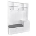 Elegant Design Hall Tree With Comfort And Storage Solutions, Functional Hallway Shoe Cabinet With Bench&Cushion, Modern Coat Rack With Hooks For Entryways, White Cushioned White Primary Living Space Mdf