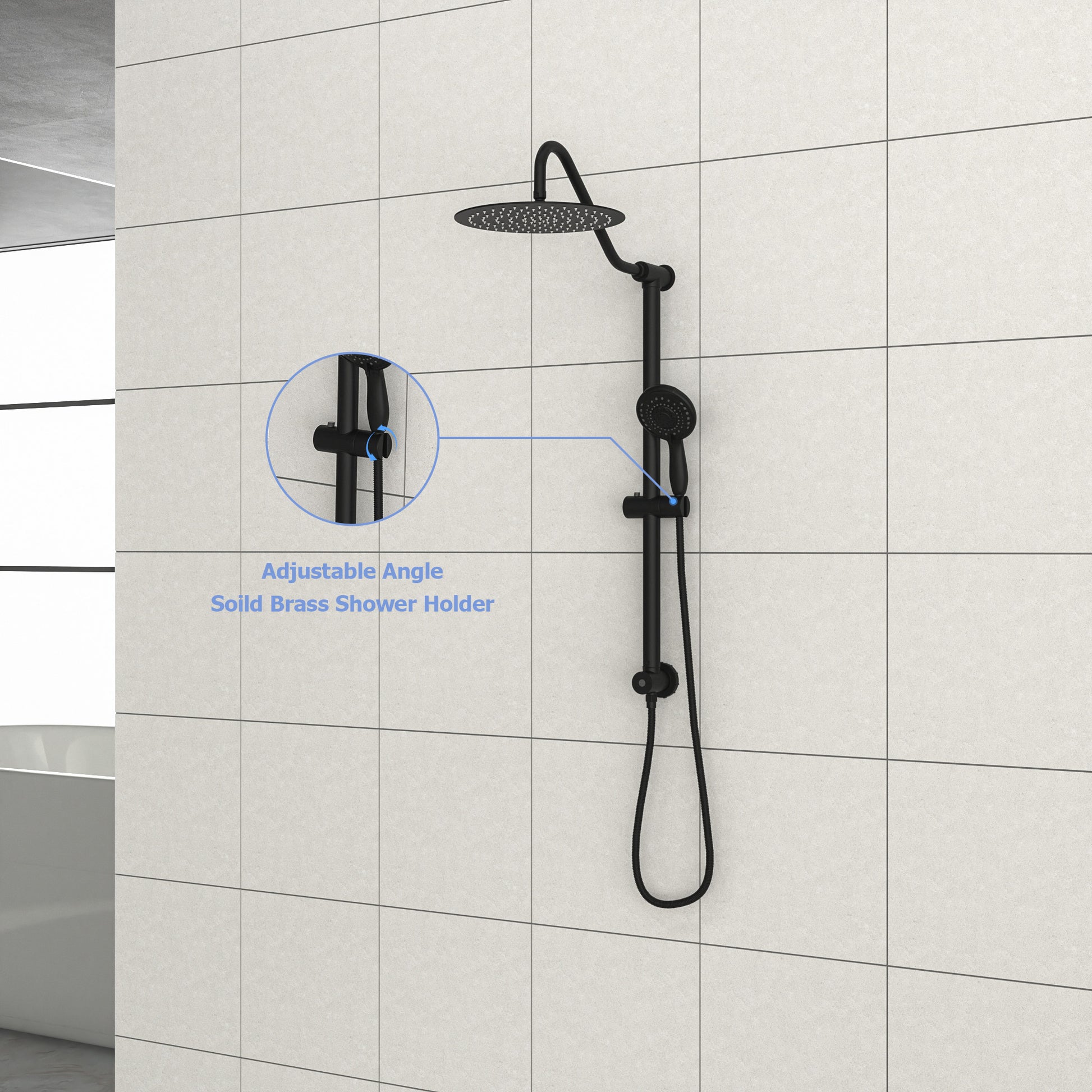 10 Inch Shower System With 5 Function Rain Hand Shower, 26.3" Slide Bar Shower Head Combo, Matte Black Matte Black Metal