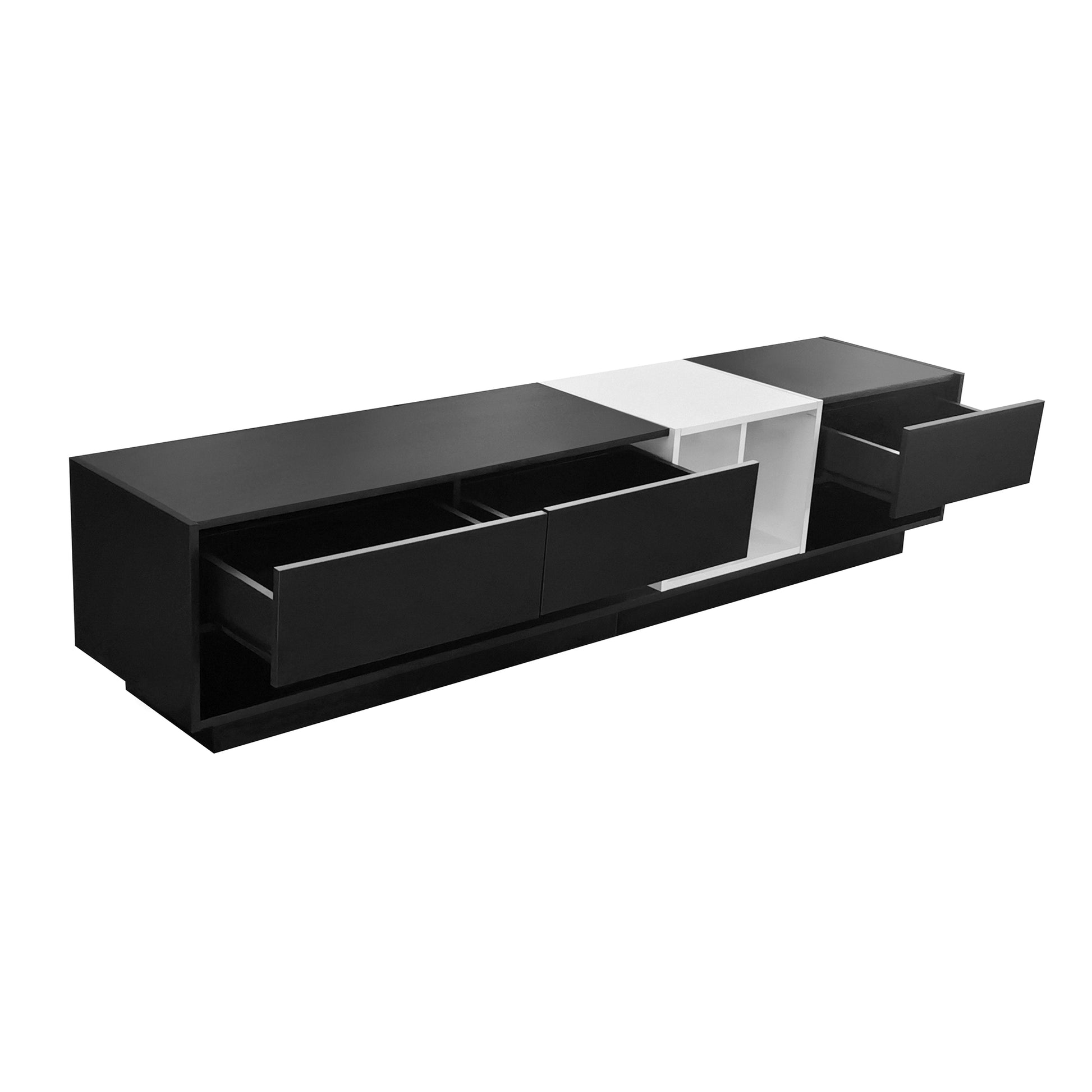 Sleek And Stylish Tv Stand With Perfect Storage Solution, Two Tone Media Console For Tvs Up To 80'', Functional Tv Cabinet With Versatile Compartment For Living Room, Black Black Primary Living Space Particle Board