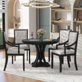 Retro 5 Piece Dining Set Extendable Round Table And 4 Chairs For Kitchen Dining Room Black Oak Black Mdf