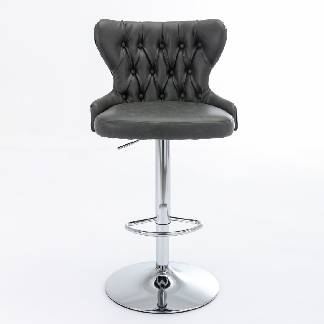 Swivel Pu Barstools Adjusatble Seat Height From 25 33 Inch, Modern Upholstered Chrome Base Bar Stools With Backs Comfortable Tufted For Home Pub And Kitchen Island,Olive Green, Sw1844Gy Gray Dining Room American Design Foam Pu Leather