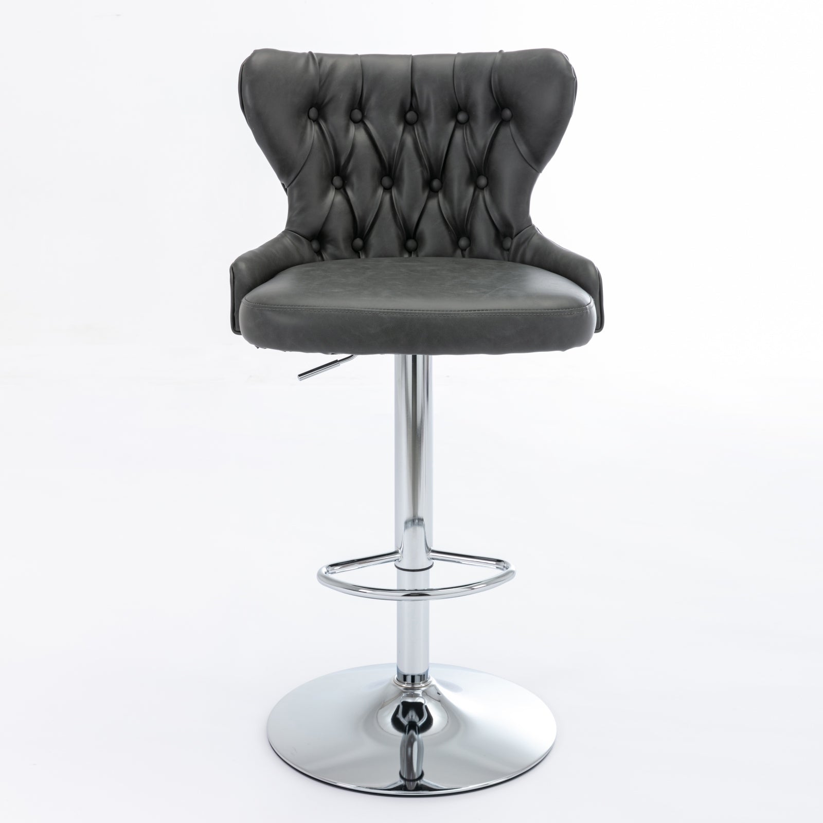 Swivel Pu Barstools Adjusatble Seat Height From 25 33 Inch, Modern Upholstered Chrome Base Bar Stools With Backs Comfortable Tufted For Home Pub And Kitchen Island,Olive Green, Sw1844Gy Gray Dining Room American Design Foam Pu Leather