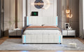 Queen Size Upholstered Platform Bed With Led Lights And Usb Charging, Storage Bed With 4 Drawers, White White Pu