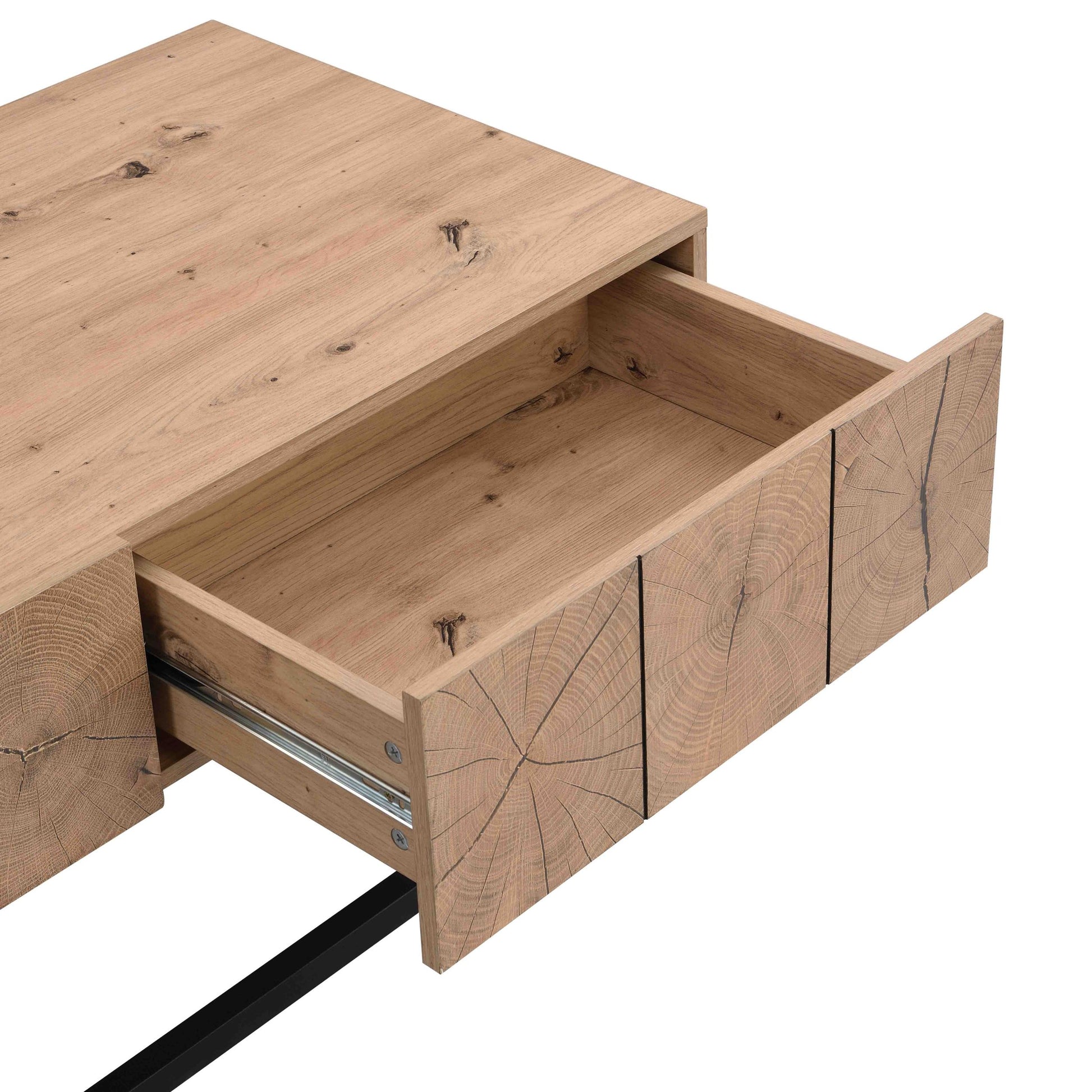 43.31'' Luxury Coffee Table With Two Drawers, Industrial Coffee Table For Living Room, Bedroom & Office Natural Mdf Iron