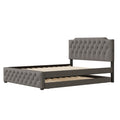 Queen Size Upholstered Platform Bed With Twin Size Trundle And 2 Sets Of Usb Ports On Each Side, Linen Fabric, Gray Queen Gray Linen