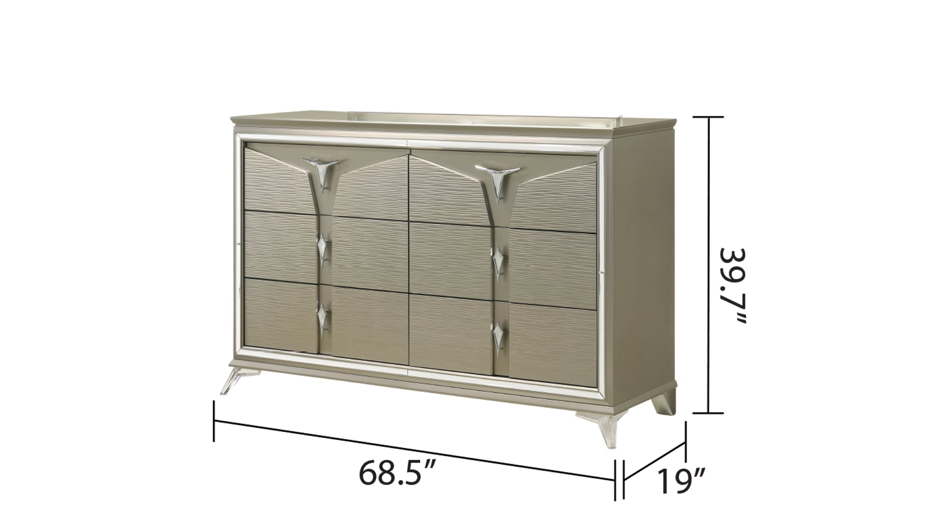 Samantha Modern Style 6 Drawer Dresser Made With Wood & Mirrored Accents Silver Bedroom Contemporary,Modern Wood