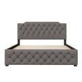 Queen Size Upholstered Platform Bed With 2 Drawers And 2 Sets Of Usb Ports On Each Side, Linen Fabric, Gray Gray Linen