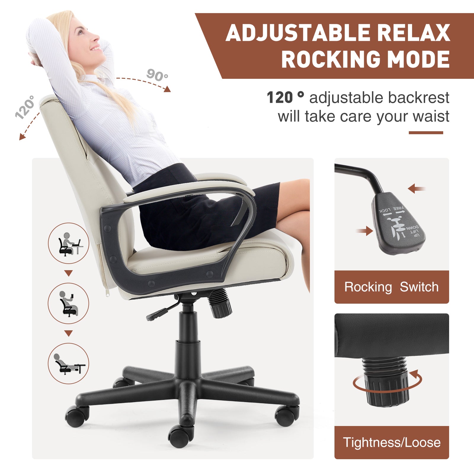 Sweetcrispy Mid Back Office Desk Chair With Padded Armrests Pu Leather Home Office Chair Gray Pu Leather