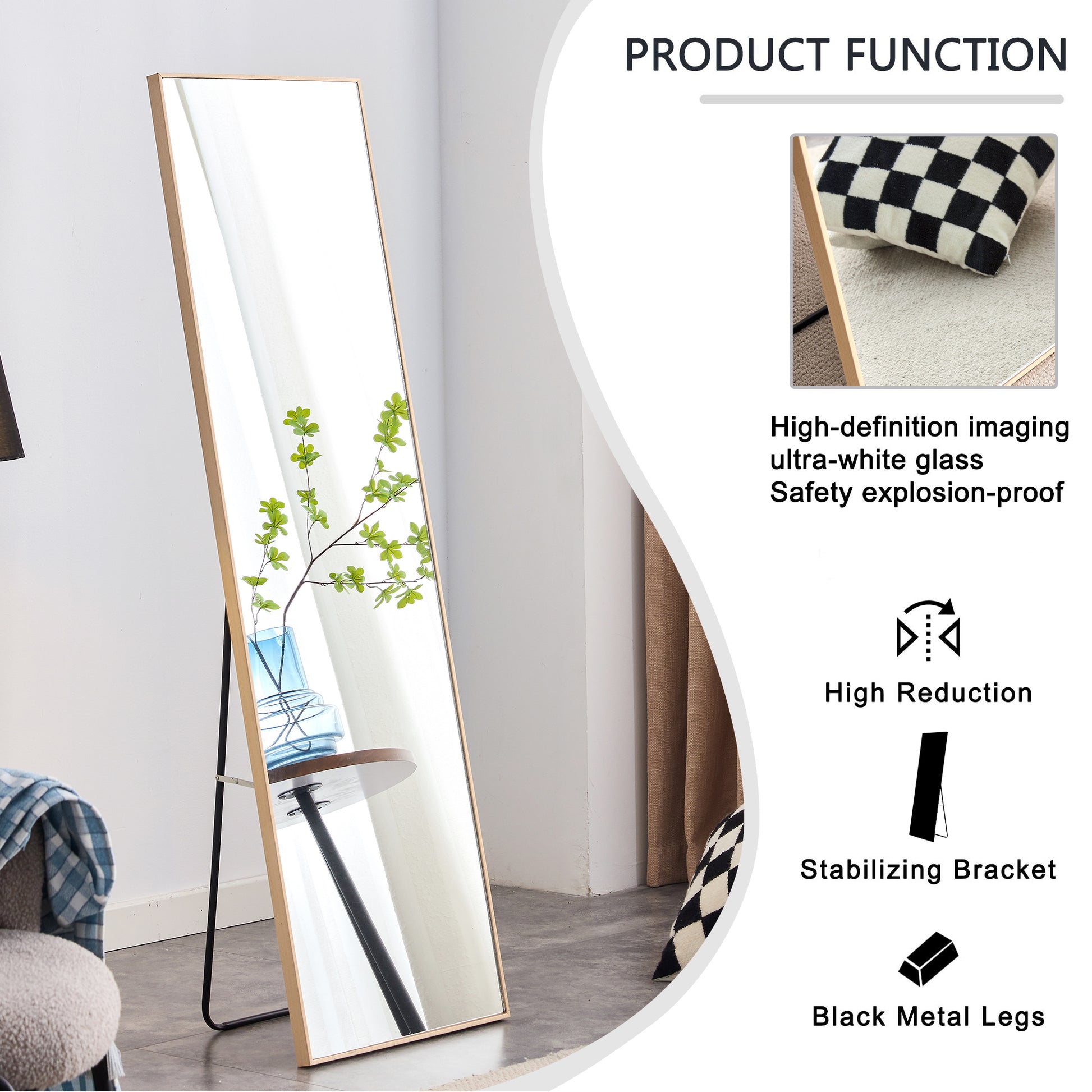 The3Rd Generation Packaging Upgrade Includes A Light Oak Solid Wood Frame Full Length Mirror, Dressing Mirror, Bedroom Entrance, Decorative Mirror, Clothing Store, And Floor Mounted Mirror. 60" *17.3" Light Oak Glass