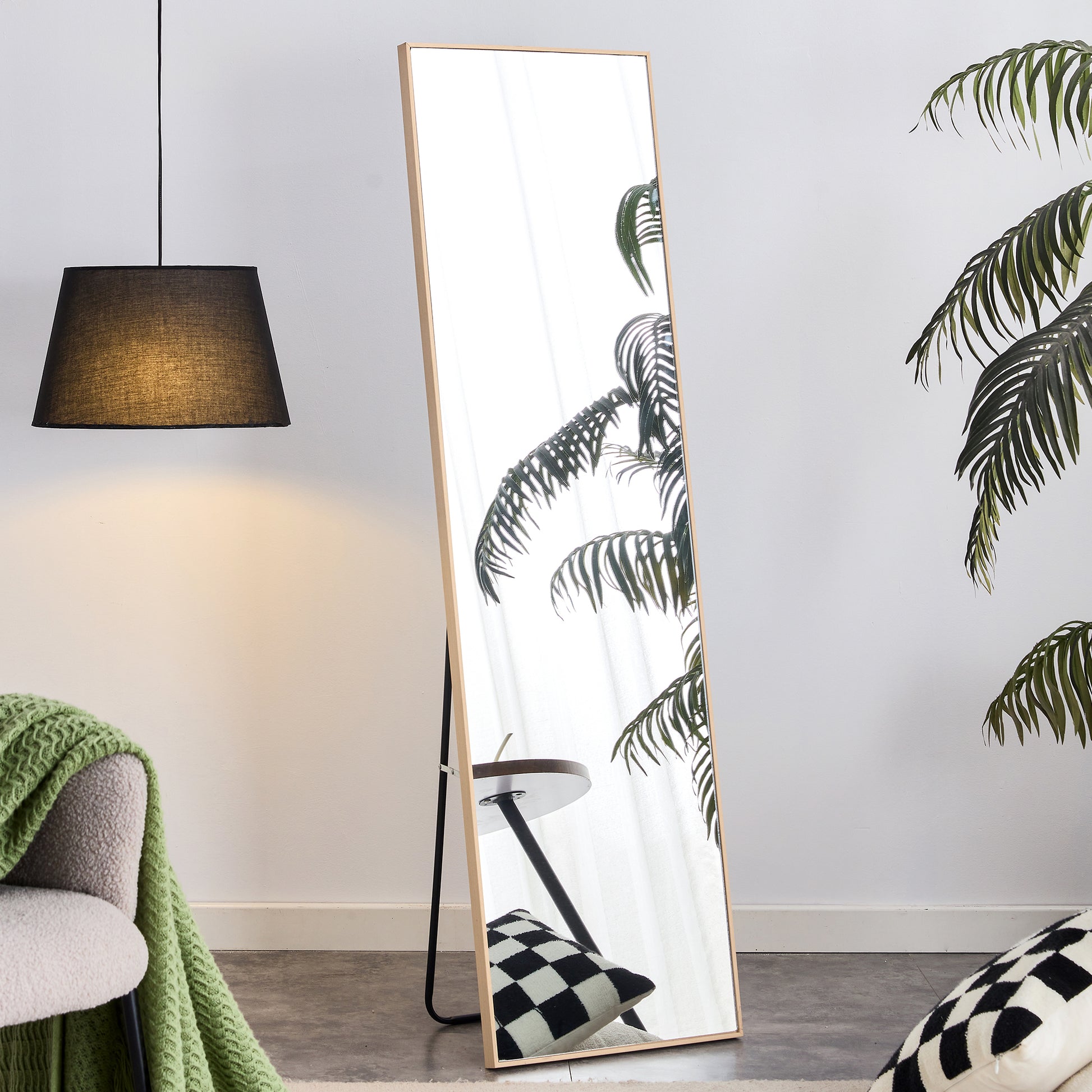 The3Rd Generation Packaging Upgrade Includes A Light Oak Solid Wood Frame Full Length Mirror, Dressing Mirror, Bedroom Entrance, Decorative Mirror, Clothing Store, And Floor Mounted Mirror. 60" *17.3" Light Oak Glass