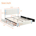 Queen Size Upholstered Platform Bed With Led Lights And Usb Charging, Storage Bed With 4 Drawers, White White Pu