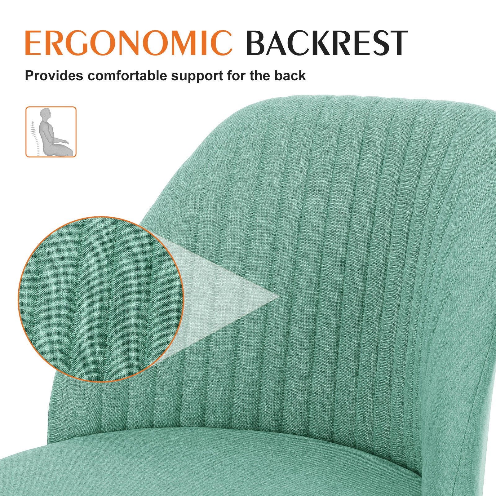 Sweetcrispy Armless Home Office Desk Chair With Wheels Adjustable Swivel Task Computer Vanity Chair For Small Spaces Green Fabric