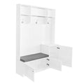 Elegant Design Hall Tree With Comfort And Storage Solutions, Functional Hallway Shoe Cabinet With Bench&Cushion, Modern Coat Rack With Hooks For Entryways, White Cushioned White Primary Living Space Mdf