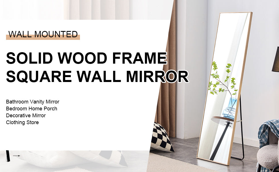 The3Rd Generation Packaging Upgrade Includes A Light Oak Solid Wood Frame Full Length Mirror, Dressing Mirror, Bedroom Entrance, Decorative Mirror, Clothing Store, And Floor Mounted Mirror. 60" *17.3" Light Oak Glass