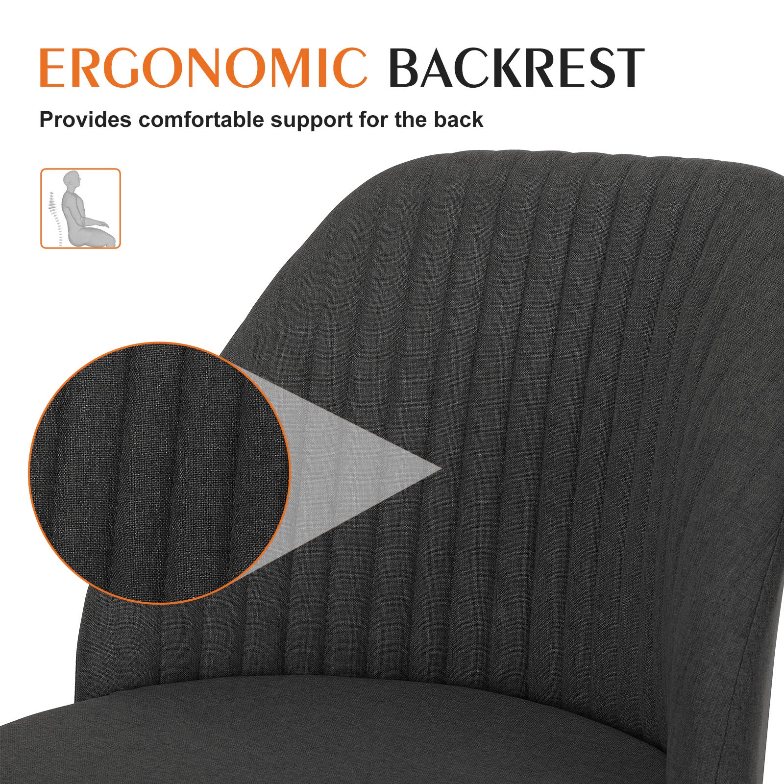 Sweetcrispy Armless Home Office Desk Chair With Wheels Adjustable Swivel Task Computer Vanity Chair For Small Spaces Dark Gray Fabric