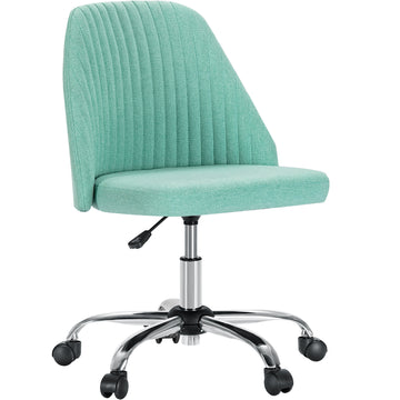 Sweetcrispy Armless Home Office Desk Chair With Wheels Adjustable Swivel Task Computer Vanity Chair For Small Spaces Green Fabric