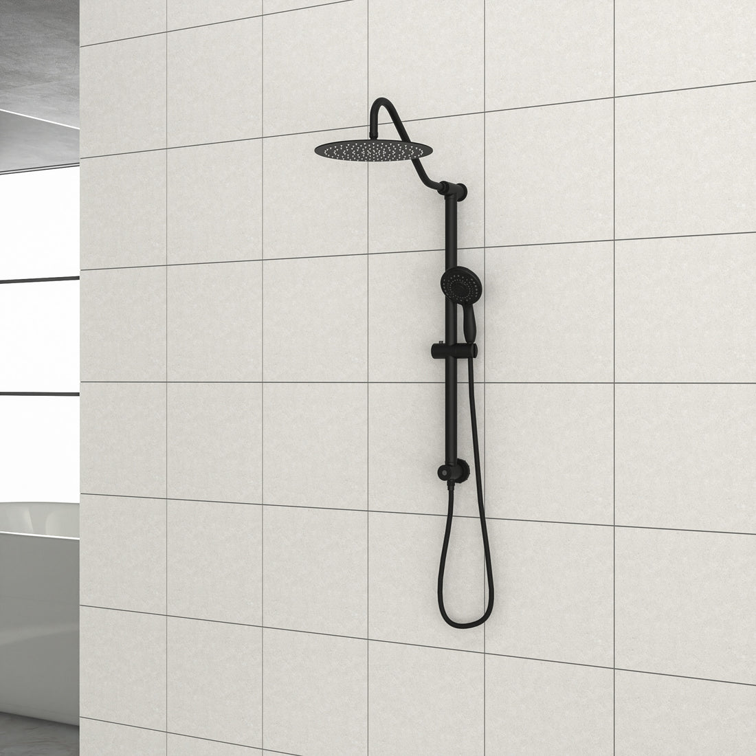 10 Inch Shower System With 5 Function Rain Hand Shower, 26.3" Slide Bar Shower Head Combo, Matte Black Matte Black Metal