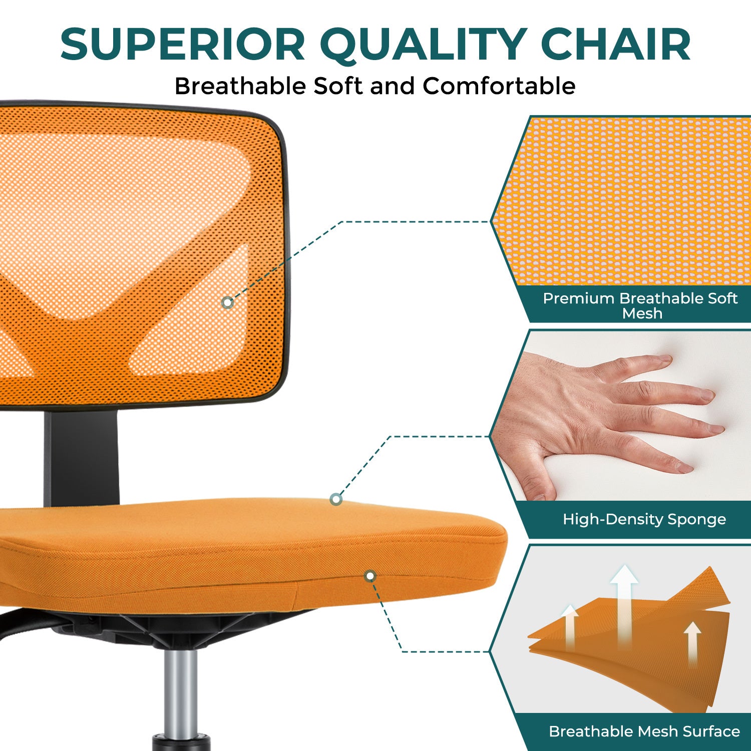 Sweetcrispy Armless Desk Chair Small Home Office Chair With Lumbar Support Orange Nylon Mesh