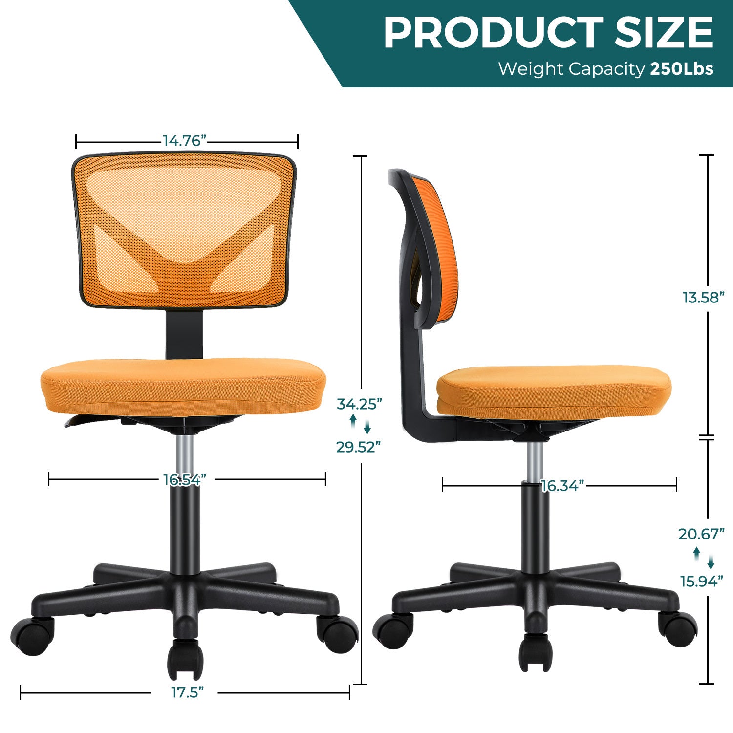 Sweetcrispy Armless Desk Chair Small Home Office Chair With Lumbar Support Orange Nylon Mesh