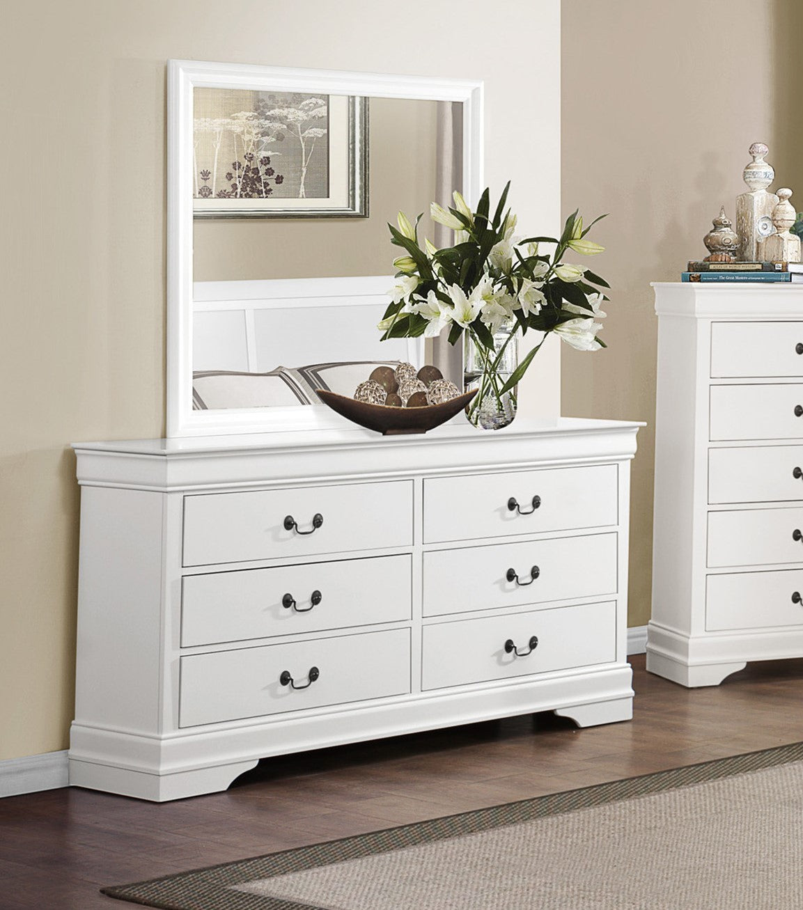 Traditional White Dresser Louis Phillippe Style Antique Drop Handles Classic Bedroom Furniture White Bedroom Classic,Traditional Wood